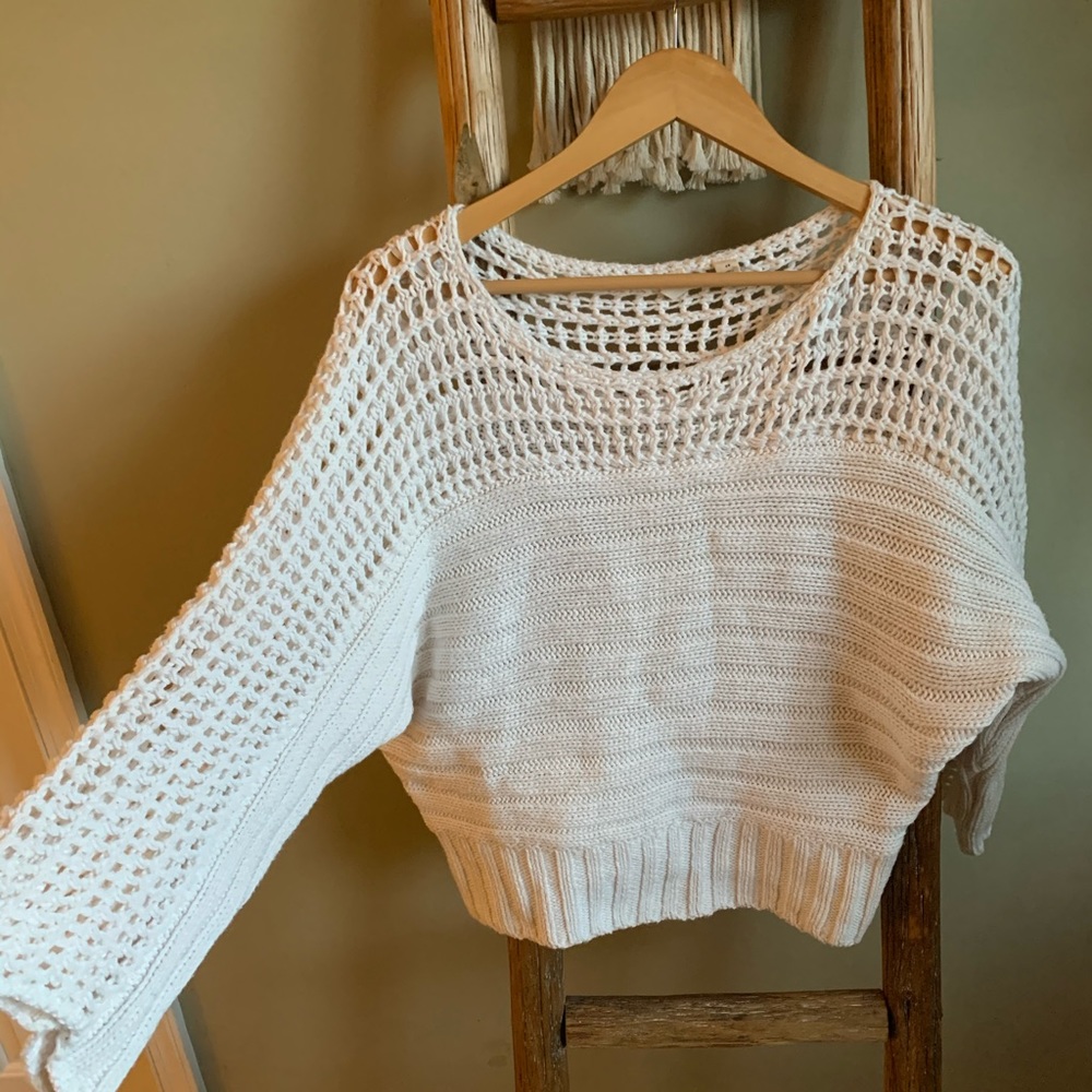Anthropologie ivory crochet sweater size XS